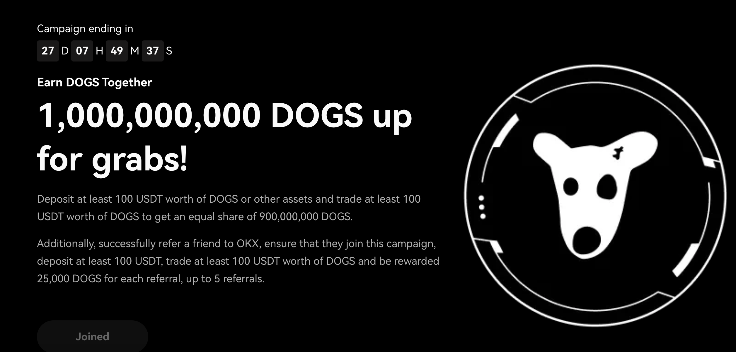 欧意交易所 25,000 DOGS币大放送，速度来薅羊毛
